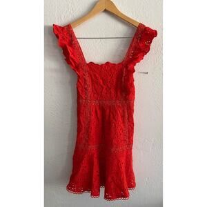 Betsey Johnson Red Eyelet Mini Ruffle Dress (Size 6)